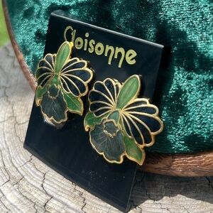 Vintage cloisonné enamel clip on earrings